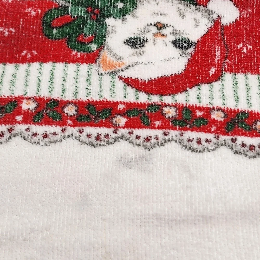 Vintage Cannon Christmas Themed Hand Towels Lot of 4 24x14 Cat Bells Wreath Snow